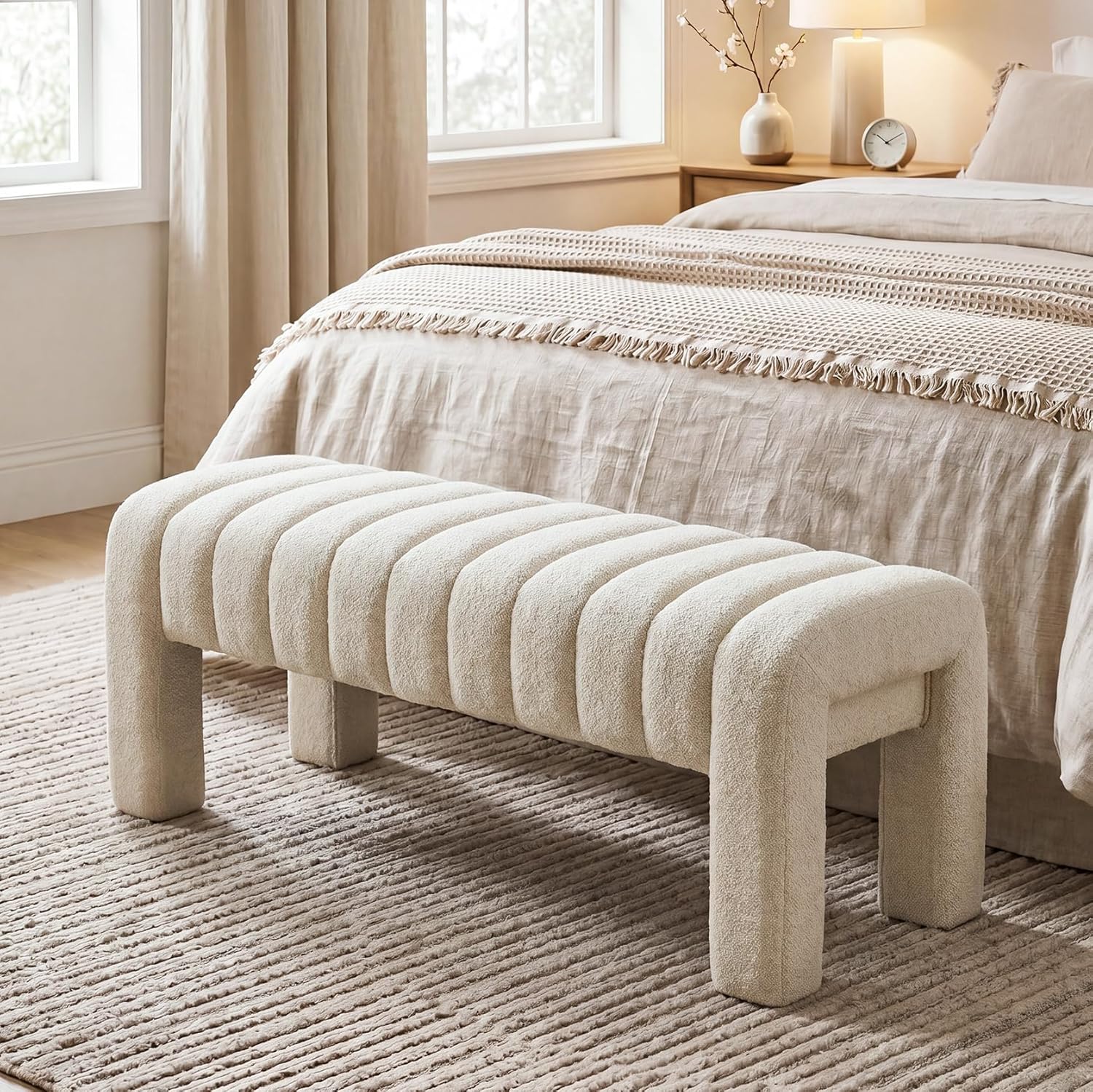 JIRAIN upholstered bedroom bench placed at the end of a bed